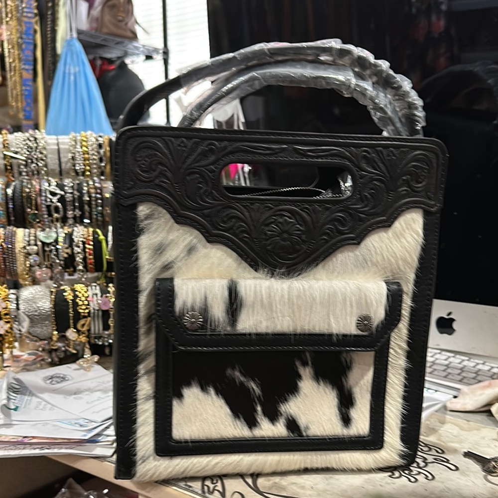 Black and White Cowhide Tote Bag